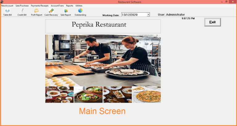 Restaurant billing software main screen