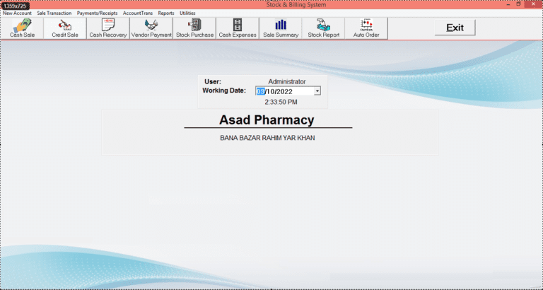 Pharmacy and medical store billing software main screen