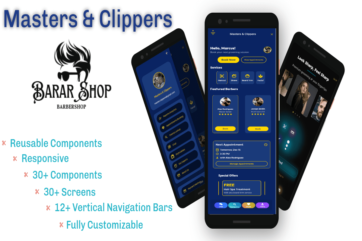Masters & Clippers – Salon & Barber Shop UI Toolkit