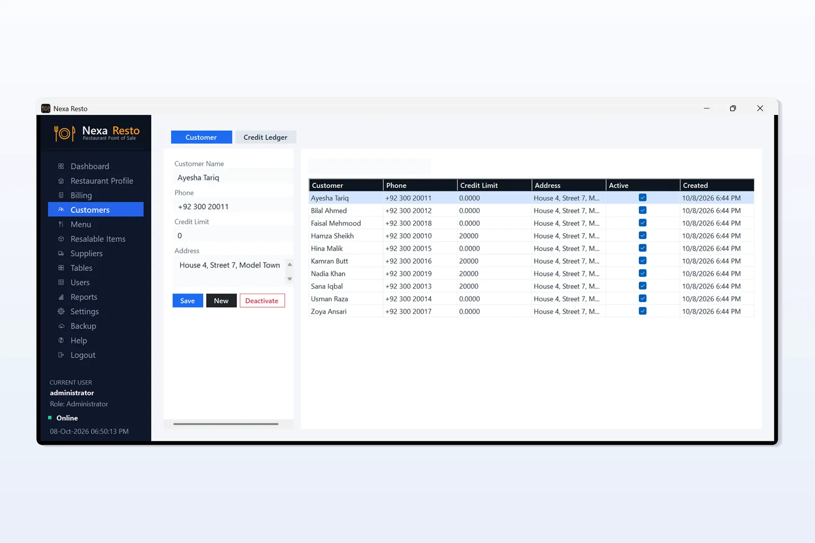 Restaurant POS Software customer records and outstanding balances
